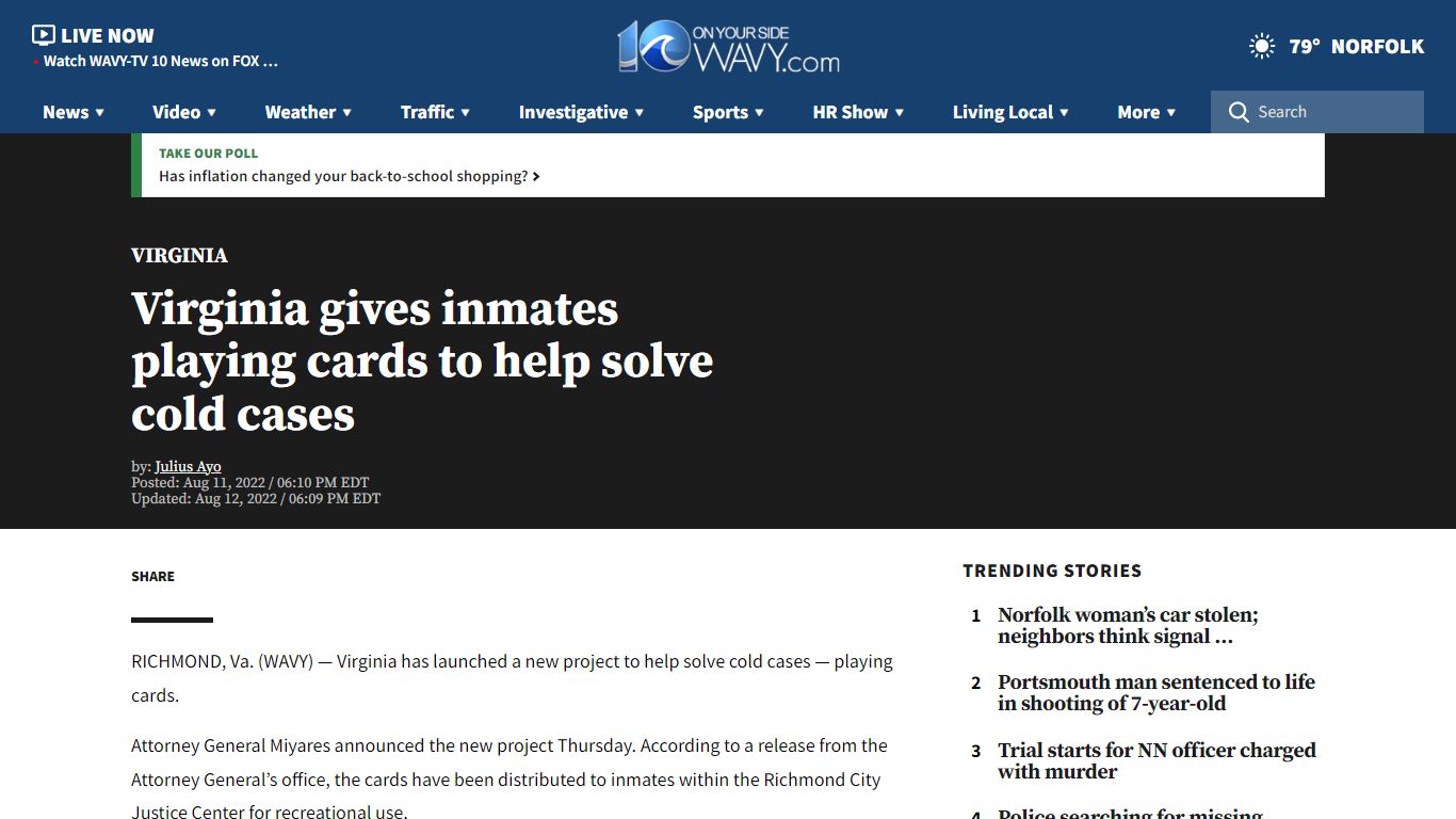 Virginia gives inmates playing cards to help solve cold cases